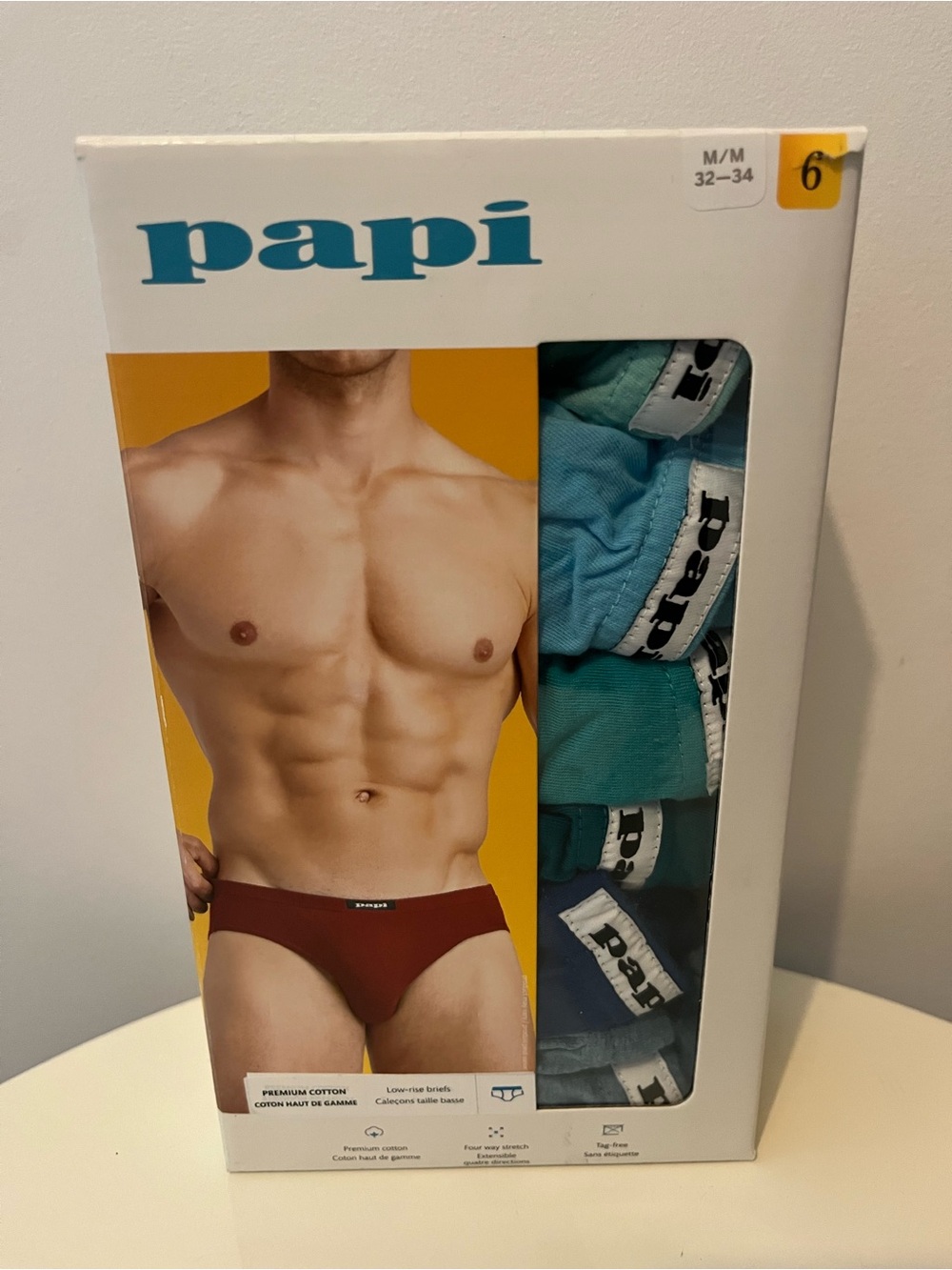 Papi Men’s Premium Cotton Low-Rise Briefs – 6 Pack – Size M (32–34)
